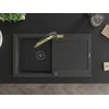Granitinė virtuvinė plautuvė Mexen Leo su maišytuvu ir sifonu, Juodas granite+Juodas/Gold