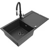 Granitinė virtuvinė plautuvė Mexen Leo su maišytuvu ir sifonu, Juodas granite+Juodas