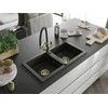 Granitinė virtuvinė plautuvė Mexen Mario su maišytuvu ir sifonu, Metallic juodas/auksinis+Juodas/Gold
