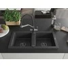 Granitinė virtuvinė plautuvė Mexen Mario su maišytuvu ir sifonu, Juodas granite+Juodas/Chrome