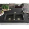 Granitinė virtuvinė plautuvė Mexen Mario su maišytuvu ir sifonu, Juodas granite+Juodas/Gold