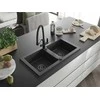 Granitinė virtuvinė plautuvė Mexen Mario su maišytuvu ir sifonu, Juodas granite+Juodas