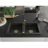 Granitinė virtuvinė plautuvė Mexen Mario su maišytuvu ir sifonu, Metallic juodas/auksinis+Juodas/Gold