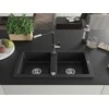 Granitinė virtuvinė plautuvė Mexen Mario su maišytuvu ir sifonu, Metallic juodas/sidabrinis+Juodas/Chrome