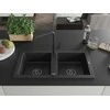 Granitinė virtuvinė plautuvė Mexen Mario su maišytuvu ir sifonu, Metallic juodas/sidabrinis+Juodas
