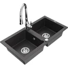 Granitinė virtuvinė plautuvė Mexen Mario su maišytuvu ir sifonu, Juodas granite+Chrome