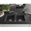 Granitinė virtuvinė plautuvė Mexen Mario su maišytuvu ir sifonu, Juodas granite+Juodas/Chrome