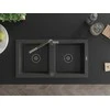 Granitinė virtuvinė plautuvė Mexen Mario su maišytuvu ir sifonu, Juodas granite+Juodas granite/Chrome