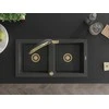 Granitinė virtuvinė plautuvė Mexen Mario su maišytuvu ir sifonu, Juodas granite+Juodas/Gold