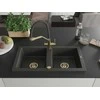 Granitinė virtuvinė plautuvė Mexen Mario su maišytuvu ir sifonu, Juodas granite+Juodas/Gold