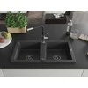 Granitinė virtuvinė plautuvė Mexen Mario su maišytuvu ir sifonu, Juodas granite+Juodas/Chrome