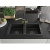 Granitinė virtuvinė plautuvė Mexen Mario su maišytuvu ir sifonu, Metallic juodas/sidabrinis+Juodas/Gold