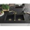 Granitinė virtuvinė plautuvė Mexen Mario su maišytuvu ir sifonu, Metallic juodas/sidabrinis+Juodas/Gold