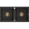 Granitinė virtuvinė plautuvė Mexen Mario su sifonu, Metallic juodas/auksinis+Gold, 820 x 436 mm