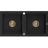 Granitinė virtuvinė plautuvė Mexen Mario su sifonu, Juodas+Gold, 820 x 436 mm