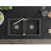 Granitinė virtuvinė plautuvė Mexen Mario su maišytuvu ir sifonu, Juodas granite+Chrome