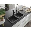 Granitinė virtuvinė plautuvė Mexen Mario su maišytuvu ir sifonu, Juodas granite+Juodas granite/Chrome