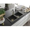 Granitinė virtuvinė plautuvė Mexen Mario su maišytuvu ir sifonu, Juodas granite+Juodas/Gold