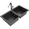 Granitinė virtuvinė plautuvė Mexen Mario su maišytuvu ir sifonu, Juodas granite+Juodas/Chrome