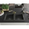 Granitinė virtuvinė plautuvė Mexen Mario su maišytuvu ir sifonu, Juodas granite+Juodas/Gold