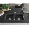 Granitinė virtuvinė plautuvė Mexen Mario su maišytuvu ir sifonu, Juodas granite+Juodas/Chrome