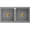 Granitinė virtuvinė plautuvė Mexen Mario su sifonu, Pilkas+Gold, 820 x 436 mm