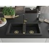 Granitinė virtuvinė plautuvė Mexen Mario su maišytuvu ir sifonu, Metallic juodas/sidabrinis+Juodas/Gold