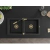 Granitinė virtuvinė plautuvė Mexen Mario su maišytuvu ir sifonu, Metallic juodas/sidabrinis+Juodas/Gold