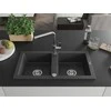 Granitinė virtuvinė plautuvė Mexen Mario su maišytuvu ir sifonu, Juodas granite+Chrome