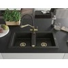 Granitinė virtuvinė plautuvė Mexen Mario su maišytuvu ir sifonu, Metallic juodas/auksinis+Juodas/Gold
