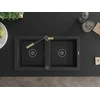 Granitinė virtuvinė plautuvė Mexen Mario su maišytuvu ir sifonu, Metallic juodas/sidabrinis+Juodas/Gold
