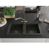 Granitinė virtuvinė plautuvė Mexen Mario su maišytuvu ir sifonu, Metallic juodas/auksinis+Juodas/Gold