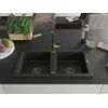 Granitinė virtuvinė plautuvė Mexen Mario su maišytuvu ir sifonu, Metallic juodas/auksinis+Juodas/Gold