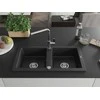 Granitinė virtuvinė plautuvė Mexen Mario su maišytuvu ir sifonu, Metallic juodas/sidabrinis+Chrome