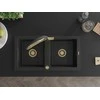 Granitinė virtuvinė plautuvė Mexen Mario su maišytuvu ir sifonu, Metallic juodas/sidabrinis+Juodas/Gold