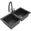 Granitinė virtuvinė plautuvė Mexen Mario su maišytuvu ir sifonu, Juodas granite+Juodas/Chrome