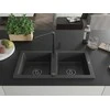 Granitinė virtuvinė plautuvė Mexen Mario su maišytuvu ir sifonu, Juodas granite+Juodas