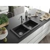 Granitinė virtuvinė plautuvė Mexen Mario su maišytuvu ir sifonu, Metallic juodas/sidabrinis+Juodas/Chrome
