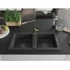 Granitinė virtuvinė plautuvė Mexen Mario su maišytuvu ir sifonu, Juodas granite+Juodas granite/Gold