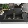 Granitinė virtuvinė plautuvė Mexen Mario su maišytuvu ir sifonu, Juodas granite+Juodas granite/Gold
