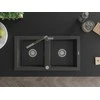 Granitinė virtuvinė plautuvė Mexen Mario su maišytuvu ir sifonu, Juodas granite+Juodas granite/Chrome