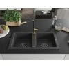 Granitinė virtuvinė plautuvė Mexen Mario su maišytuvu ir sifonu, Juodas granite+Juodas/Gold