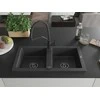 Granitinė virtuvinė plautuvė Mexen Mario su maišytuvu ir sifonu, Juodas granite+Juodas
