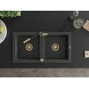 Granitinė virtuvinė plautuvė Mexen Mario su maišytuvu ir sifonu, Juodas granite+Juodas/Gold
