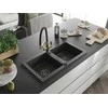 Granitinė virtuvinė plautuvė Mexen Mario su maišytuvu ir sifonu, Juodas granite+Juodas/Gold