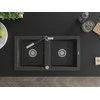 Granitinė virtuvinė plautuvė Mexen Mario su maišytuvu ir sifonu, Juodas granite+Juodas/Chrome