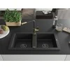 Granitinė virtuvinė plautuvė Mexen Mario su maišytuvu ir sifonu, Metallic juodas/sidabrinis+Juodas/Gold