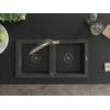 Granitinė virtuvinė plautuvė Mexen Mario su maišytuvu ir sifonu, Juodas granite+Juodas/Gold