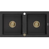 Granitinė virtuvinė plautuvė Mexen Mario su sifonu, Metallic juodas/sidabrinis+Gold, 820 x 436 mm