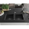 Granitinė virtuvinė plautuvė Mexen Mario su maišytuvu ir sifonu, Metallic juodas/sidabrinis+Juodas/Chrome